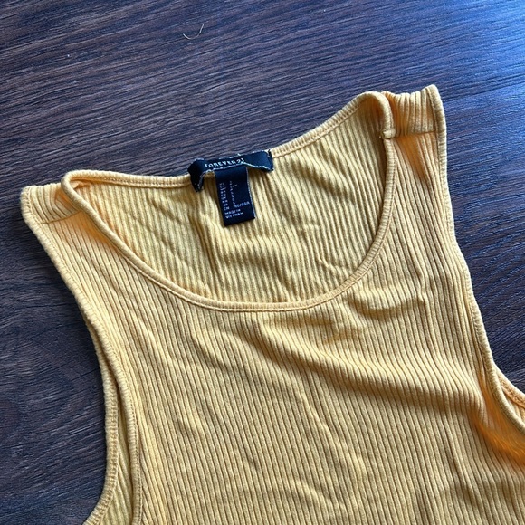 Forever 21 Bright Yellow Ribbed Top | Bright Yellow Sleeveless Top | Ribbed Top - Picture 2 of 5